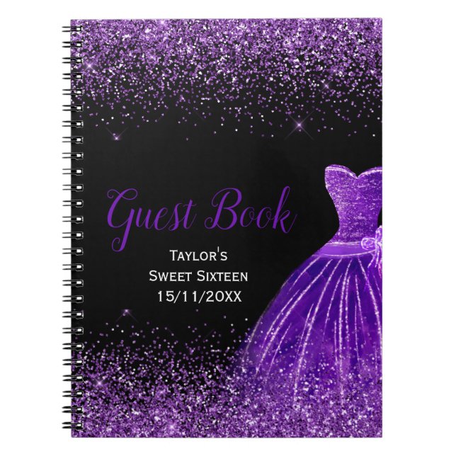 Cuaderno Dark Purple Dress Faux Glitter Sweet 16 Birthday (Frente)