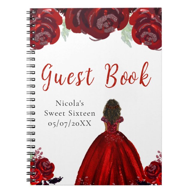 Cuaderno Dark Skin Princess Red Sweet Sixteen Guest Book (Frente)