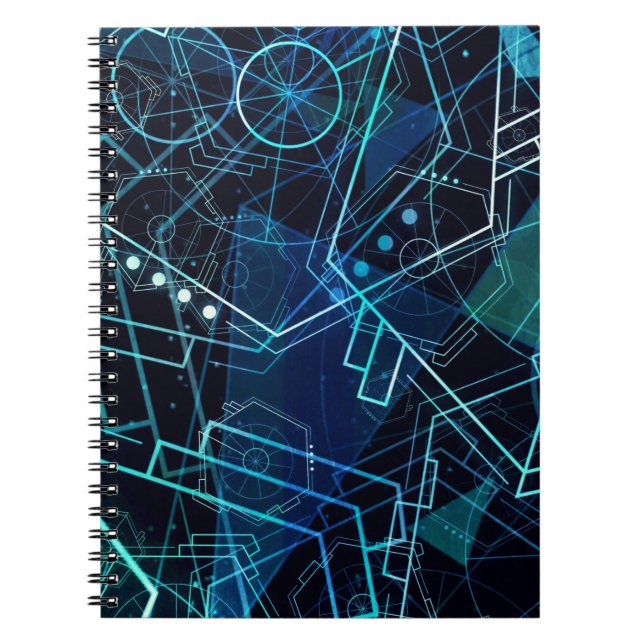 Cuaderno Datos geométricos digitales abstractos Arte azul (Frente)