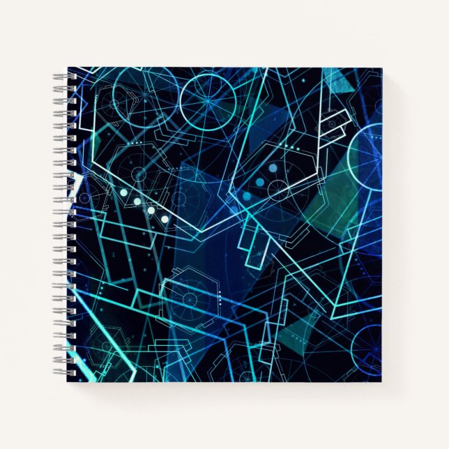 Cuaderno Datos geométricos digitales abstractos Arte azul (Anverso)