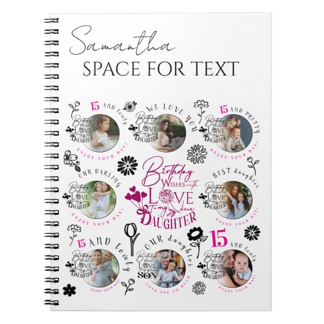 Cuaderno Daughter Birthday Photo Collage Typography  (Frente)