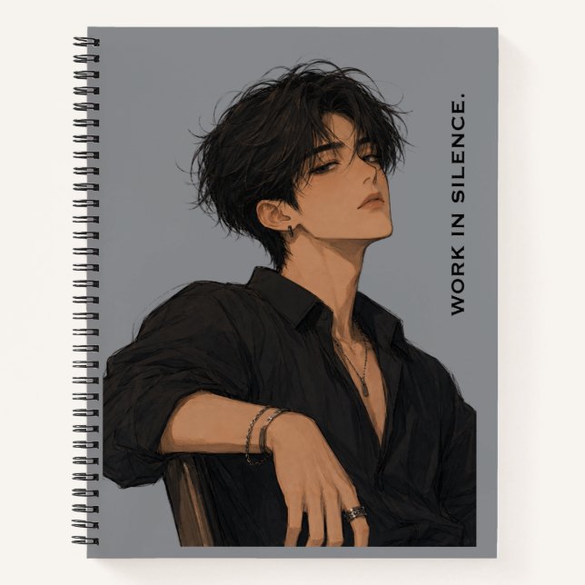 Cuaderno de actitud de chico anime que trabaja en  (Anverso)