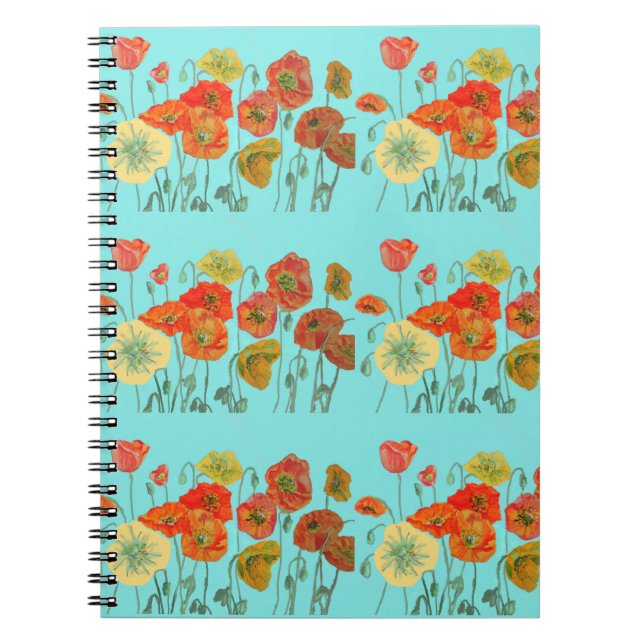 Cuaderno de Acuarela de Amapolas Naranjas Florales (Frente)