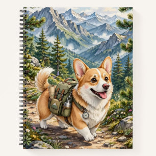 Cuaderno de Acuarela de Corgi Hiking en Montañas