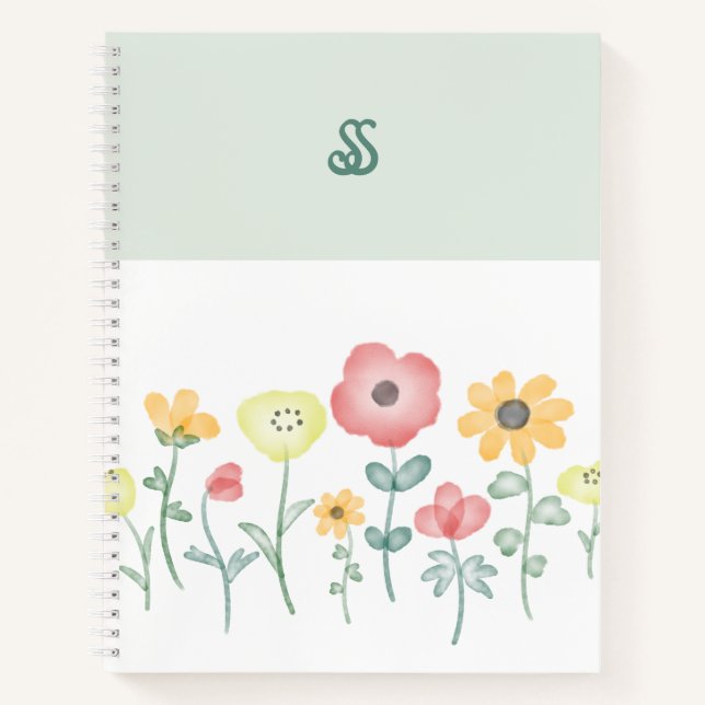 Cuaderno de Acuarela de Flores Silvestres con Mono (Anverso)