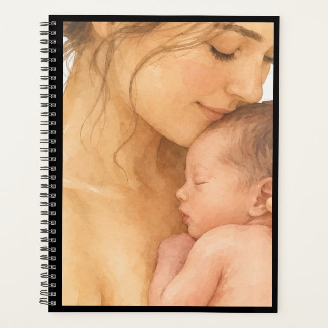 Cuaderno de acuarela de madre y bebé dormido (Anverso)