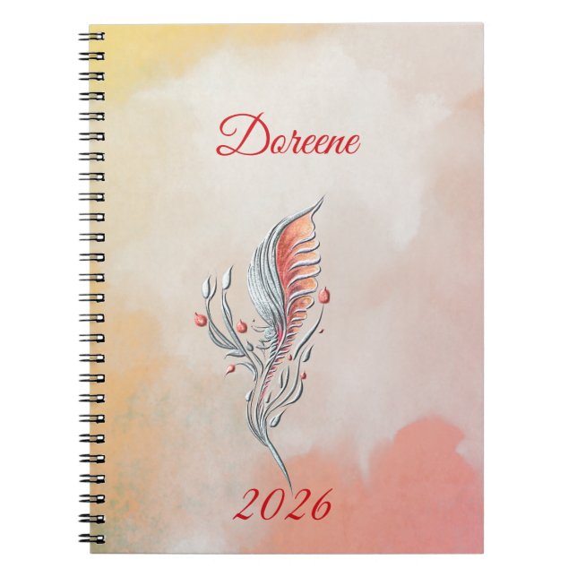 Cuaderno de acuarela de pluma floral elegante (Frente)