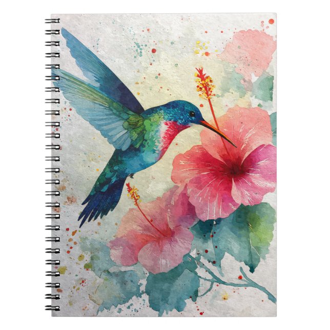 Cuaderno de Acuarela Floral de Colibrí Tropical Ro (Frente)