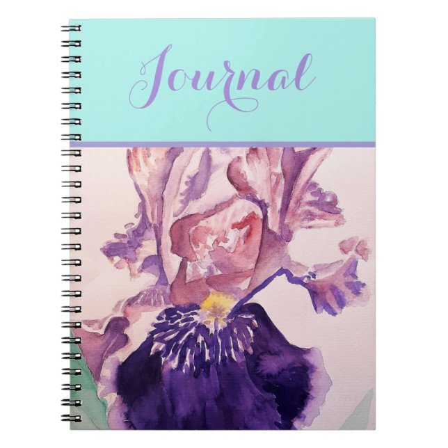 Cuaderno de Acuarela Floral de Flor de Iris Púrpur (Frente)