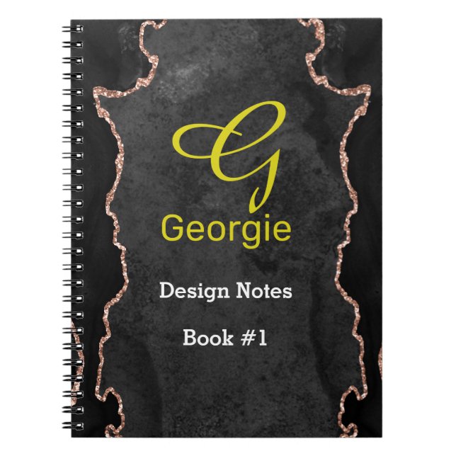 Cuaderno de Ágata en Negro y Rosa Dorado (Frente)