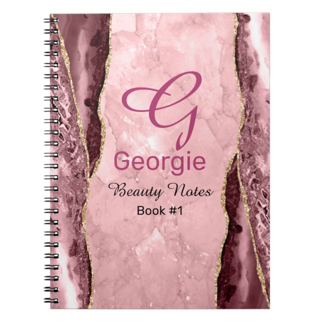 Cuaderno de ágata rosa y dorado (Frente)
