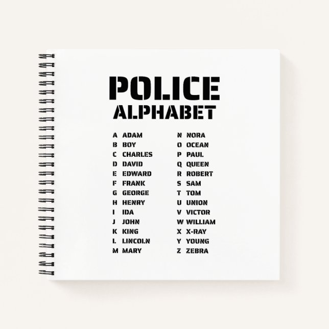 Cuaderno de alfabeto fonético policial (Anverso)