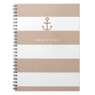 Cuaderno de ancla rayado marrón taupe y blanco