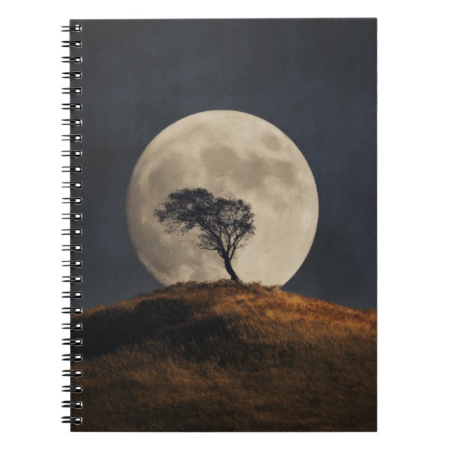 Cuaderno de Árbol de Colina Dorada de Luna Llena (Frente)