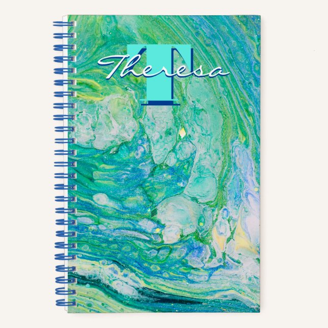 Cuaderno de arte acuamarino Purpurina de fluidos a (Anverso)