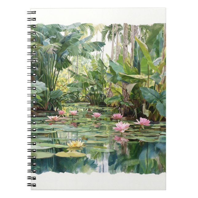 Cuaderno de arte botánico Lush Tropical Lily Pond (Frente)