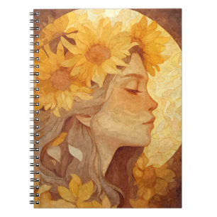 Cuaderno de arte de la mujer serena del girasol do