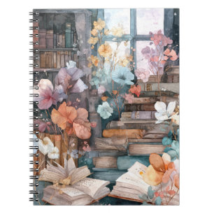 Cuaderno de arte de libro de biblioteca floral pas