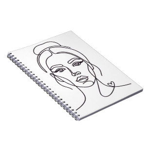 Cuaderno de arte de línea de rostro de mujer abstr