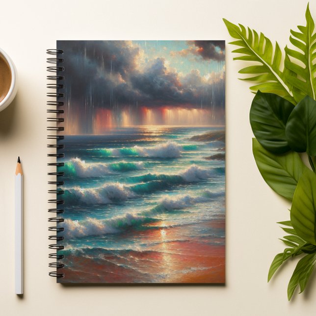 Cuaderno de arte de olas del océano en puesta de s (Subido por el creador)