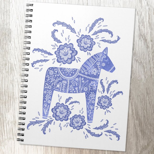 Cuaderno de arte folclórico Dala Sueco Blue & Whit (Swedish Dala Horse blue and white Scandinavian style notebook)