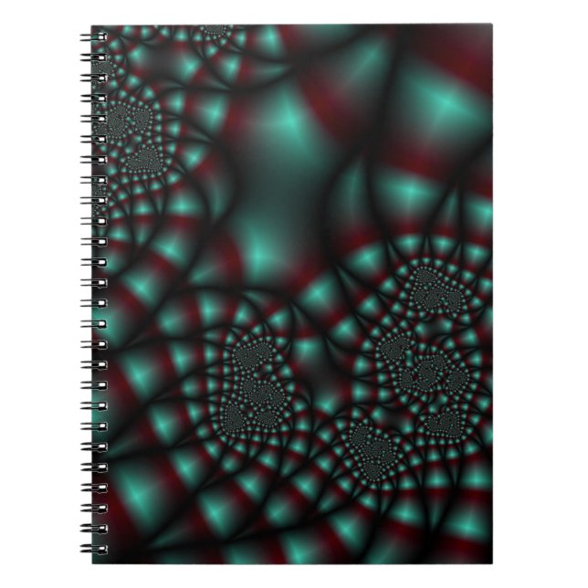 Cuaderno de arte fractal rojo y Verde azulado (Frente)