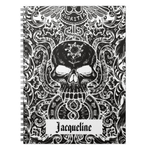 Cuaderno de arte gótico con cráneo oscuro personal