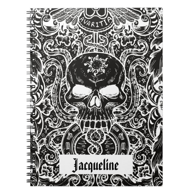 Cuaderno de arte gótico con cráneo oscuro personal (Frente)
