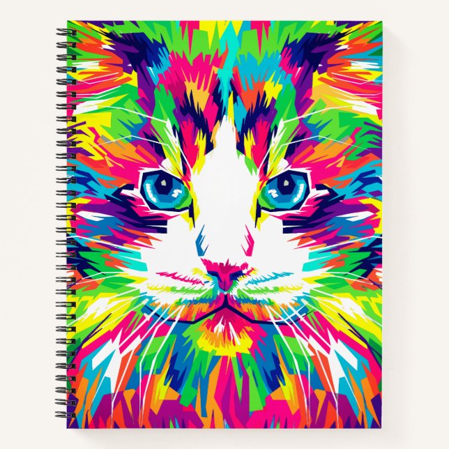 Cuaderno de arte pop de gato rebelde arcoíris (Anverso)