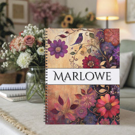 Cuaderno de arte popular de flores vintage en negr