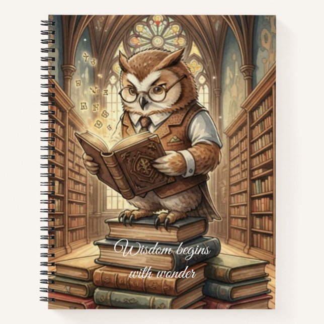 Cuaderno de arte vintage de búho sabio bibliotecar (Anverso)
