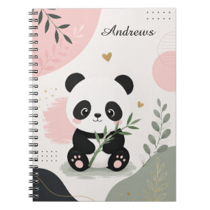 Cuaderno de Bambú Cute Panda Nombre Rosa Salvia