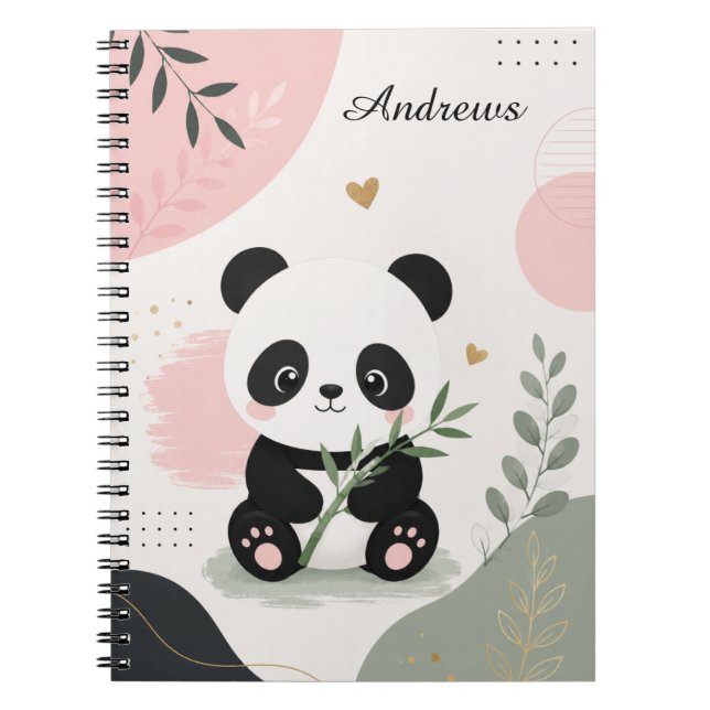 Cuaderno de Bambú Cute Panda Nombre Rosa Salvia (Frente)