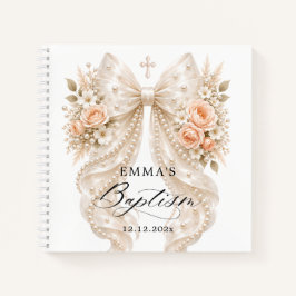 Cuaderno de bautizo con lazo de perla floral