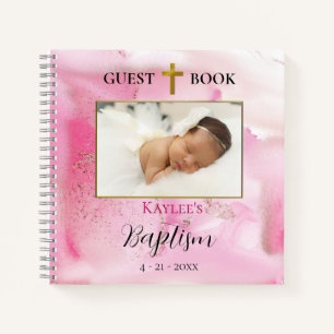 Cuaderno de Bautizo de Nubes Rosadas Girando y Ret
