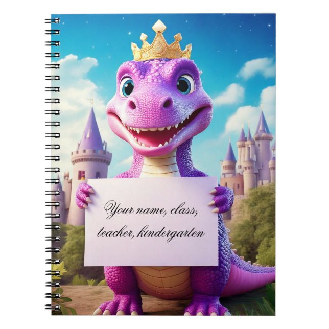 Cuaderno de bebé - Pon tu nombre - Dinosaurio rosa (Frente)