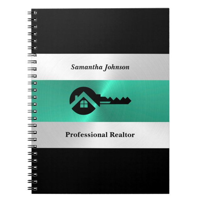 Cuaderno de bienes raíces de lujo turquesa y negro (Frente)