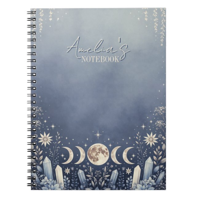 Cuaderno de bitácora de fase lunar celestial azul  (Frente)