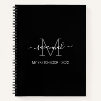 Cuaderno de bocetos con monograma en blanco y negr