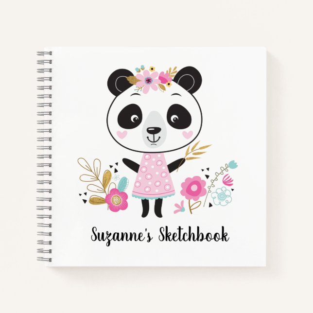 Cuaderno de bocetos de artistas de pandas rosados (Anverso)
