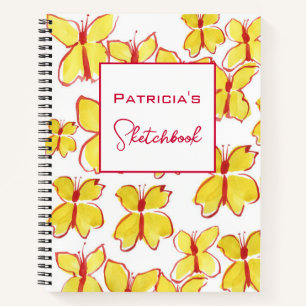 Cuaderno de bocetos de mariposa amarillo personali