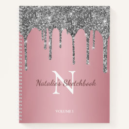 Cuaderno de bocetos de monograma con gotas de bril