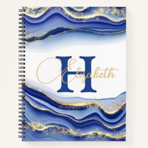 Cuaderno de bocetos de monograma de oro azul Diari