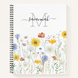 Cuaderno de bocetos de monograma floral acuarela