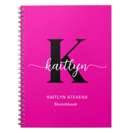 Cuaderno de bocetos de monograma negro rosa calien