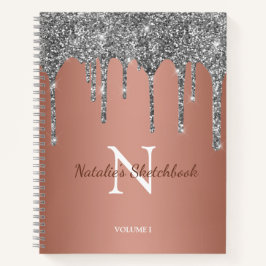 Cuaderno de bocetos de rosa dorado con gotas de pu