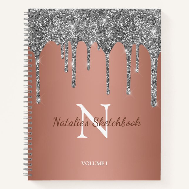 Cuaderno de bocetos de rosa dorado con gotas de pu (Anverso)