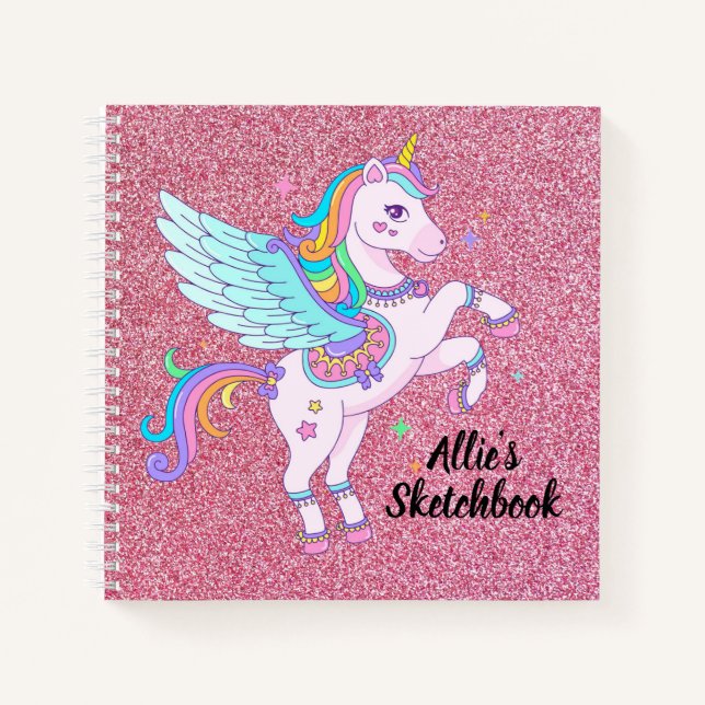 Cuaderno de bocetos de unicornio y Purpurina (Anverso)