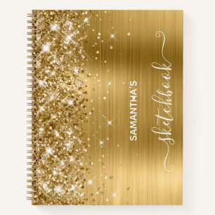 Cuaderno de bocetos femenino con brillo dorado y p