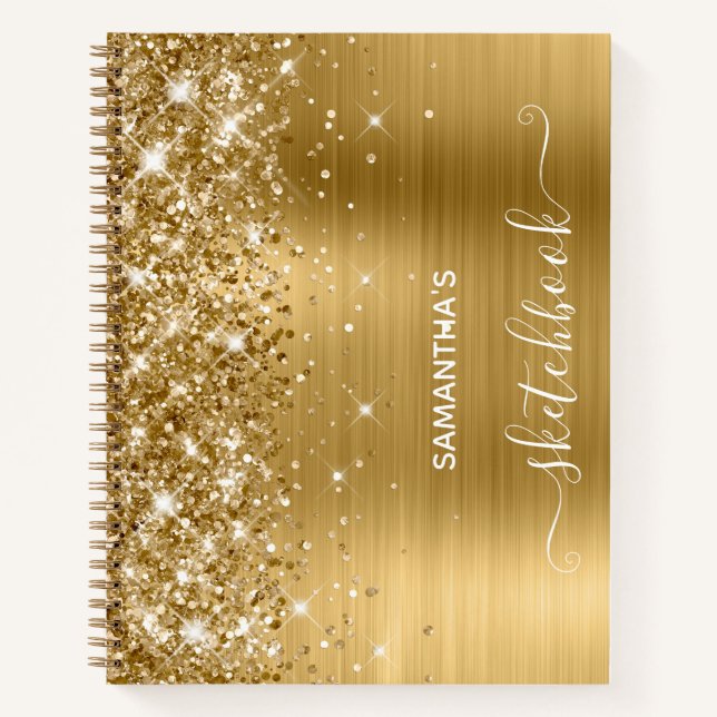 Cuaderno de bocetos femenino con brillo dorado y p (Anverso)